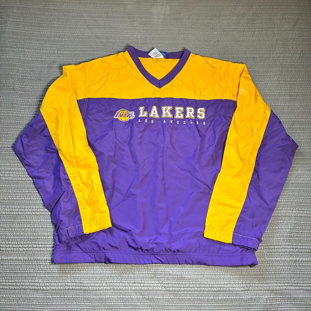 Reebok Los Angeles Lakers Windbreaker XL Youth Purple Gold V-Neck Pullover